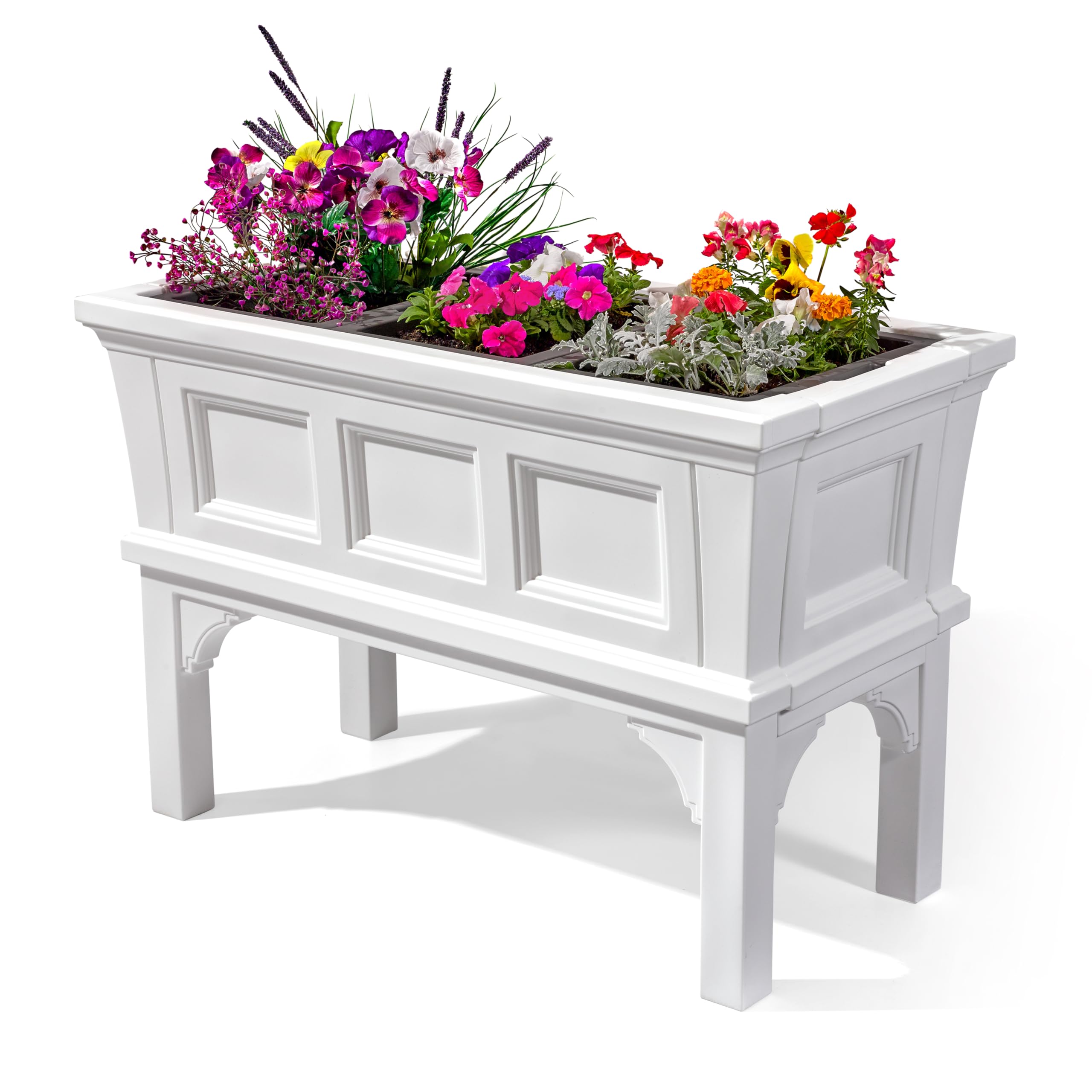 Step2 Atherton Raised Planter Box - Large Outdoor Garden Planter with Easy Drainage, Durable White Plastic Flower Pot for Patio, Porch, Backyard & Balcony Gardening - Perfect for Growing Herbs, Vegetables & Decorative Plants