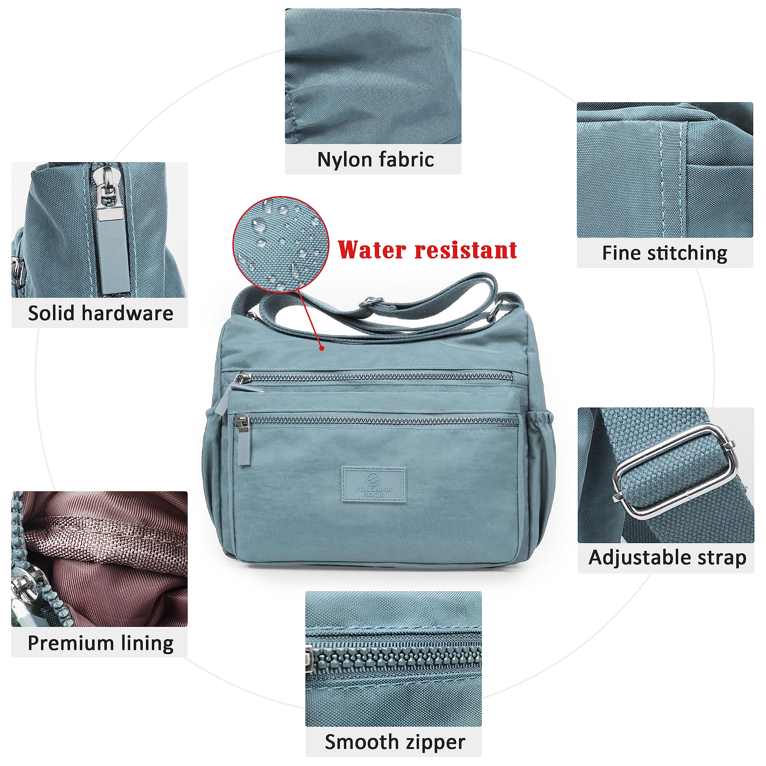 VOLGANIK ROCK Women's RFID Anti-Theft Crossbody Bag - Water Resistant Travel Shoulder Purse for Daily Use, Shopping & Outdoor Adventures