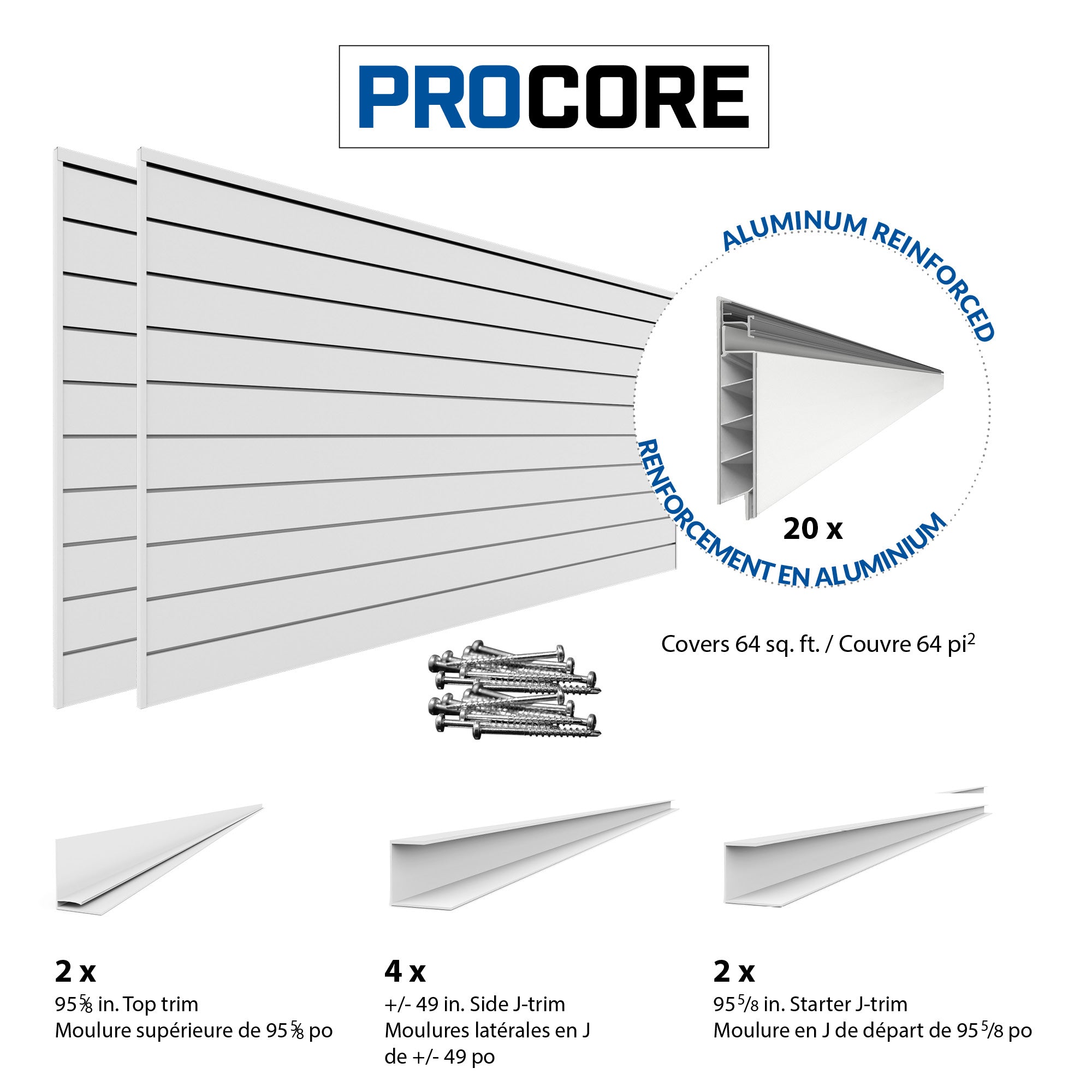 4 ft. x 8 ft. PROCORE PVC Slatwall Panel - 2 Pack (64 sq ft Total) for Retail Store Displays & Garage Organization - Durable & Easy to Install
