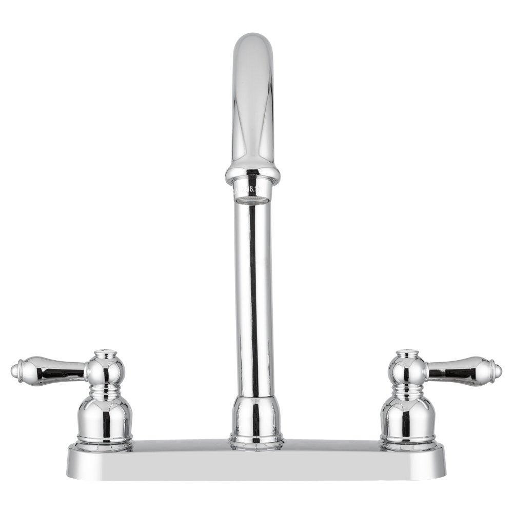Dura Faucet DF-PK340L-CP RV Non-Metallic J-Spout Kitchen Sink Faucet in Chrome - High Arc Pull-Out Sprayer for RV, Camper, Tiny Home & Residential Use