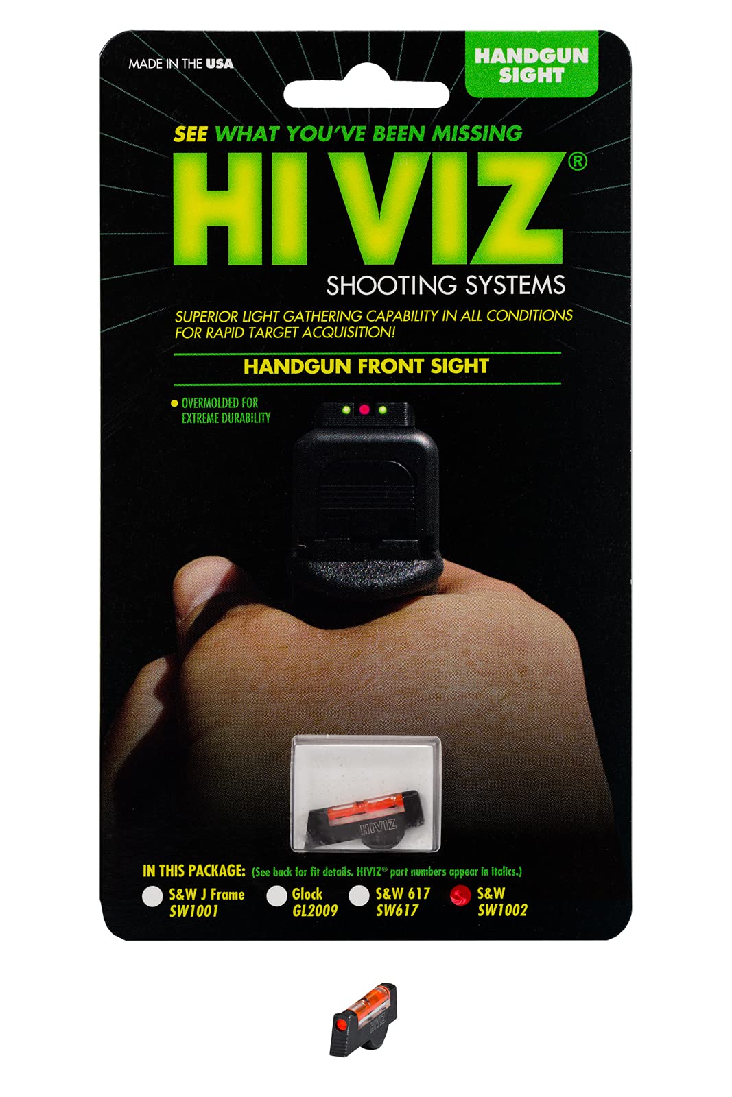 HiViz Smith & Wesson Fiber Optic Front Sight - Green Overmolded for Enhanced Visibility - Perfect for Handgun Shooting, Hunting & Tactical Training