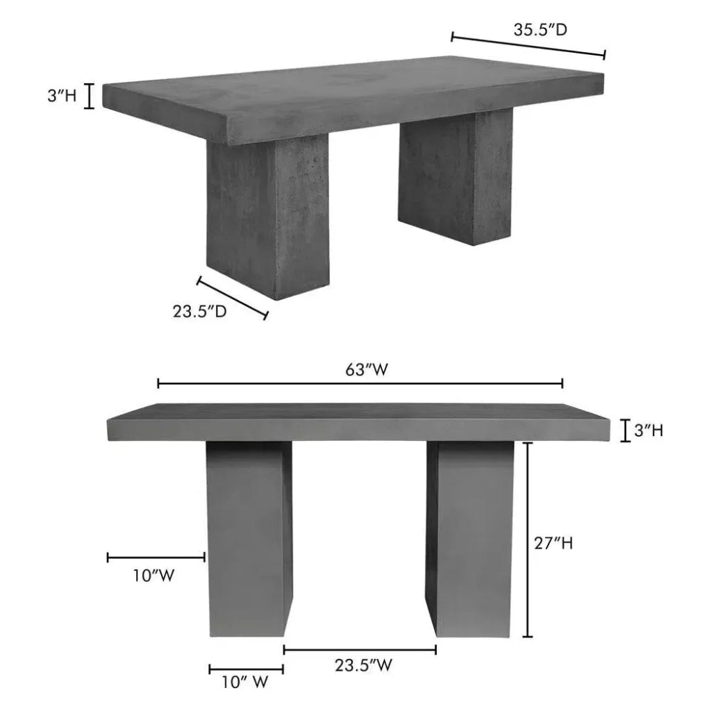 63 Inch Outdoor Dining Table - Modern Grey Patio Furniture for Garden, Backyard, and Poolside Gatherings
