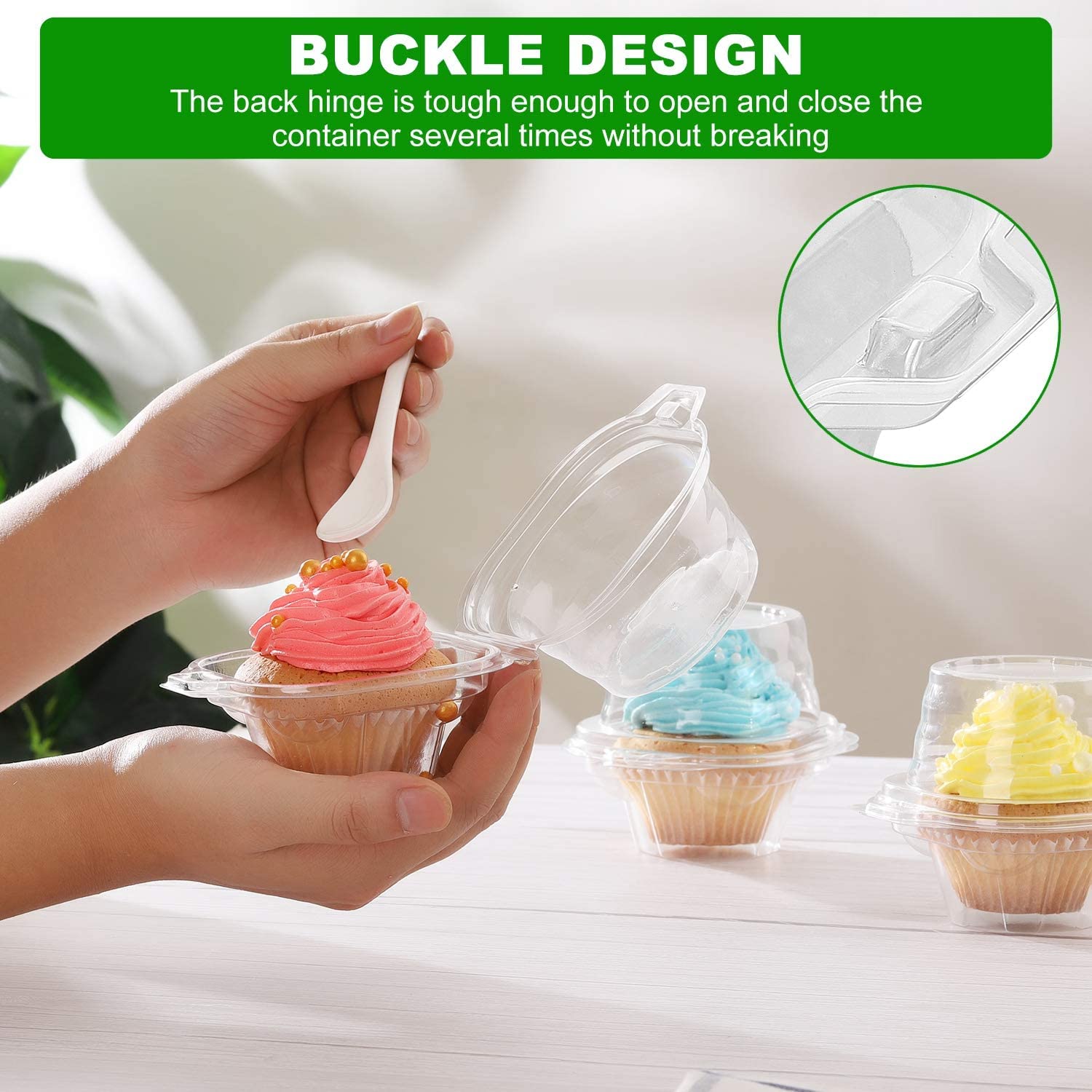 60Pcs Clear Plastic Cupcake Boxes - 11CM High Dome Individual Cupcake Containers with Lids, Hinged Food Storage for Cupcakes, Muffins, Salads & Cheese - Perfect for Bakeries, Parties & Catering Events