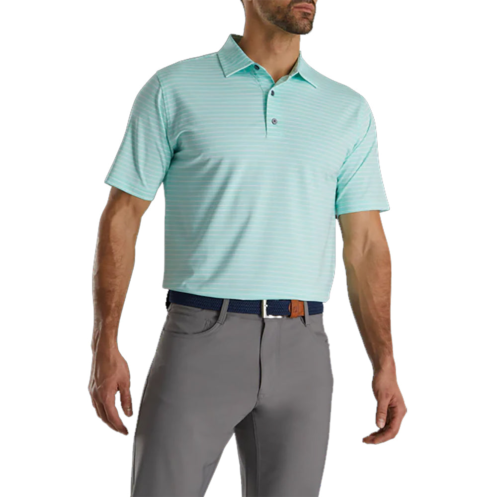 FootJoy Athletic Fit Classic Stripe Mint Men's Golf Polo Shirt - Moisture-Wicking Performance Top for Golfers & Casual Wear
