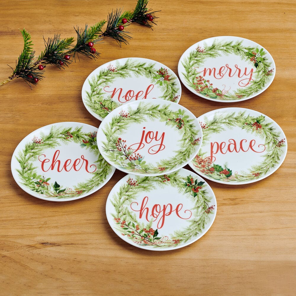 6-Piece Festive Appetizer Plate Set - Elegant Holiday Garland Design for Christmas Parties, Dinnerware & Entertaining