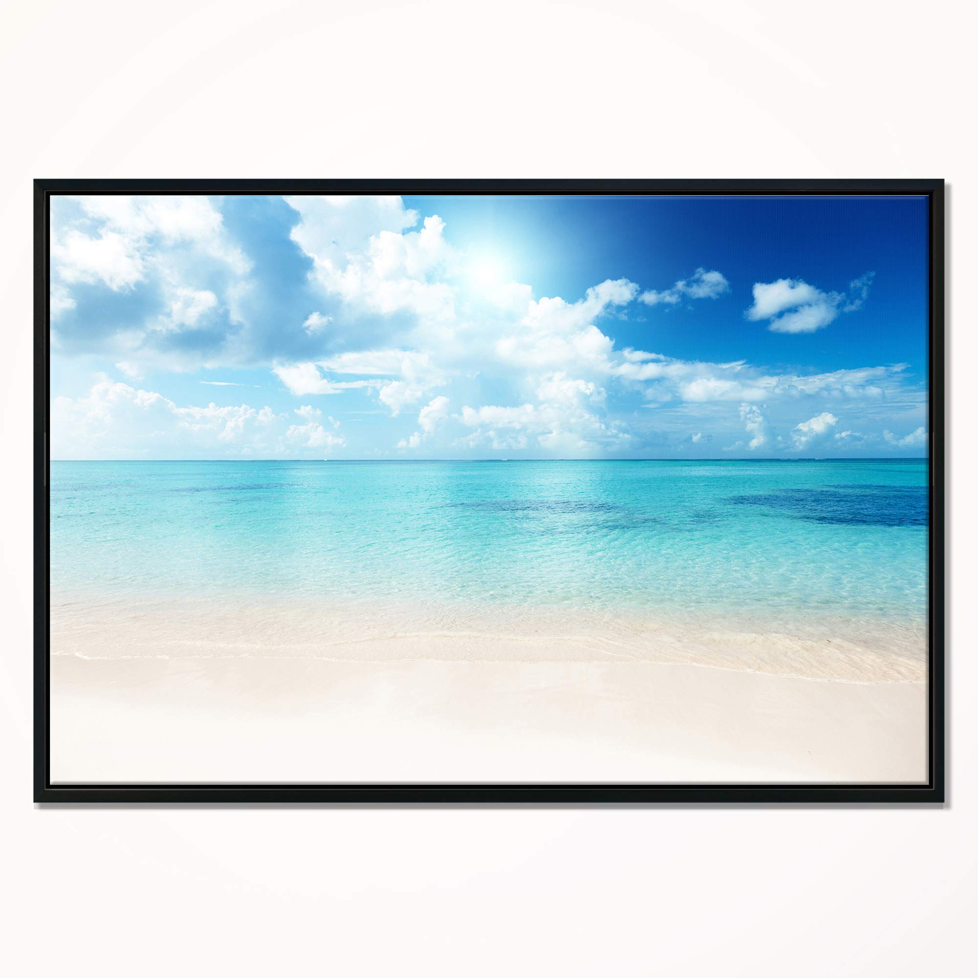 DesignArt Blue Caribbean Sea Beach Sand - Modern Seascape Framed Canvas Wall Art for Living Room, Bedroom & Office Decor