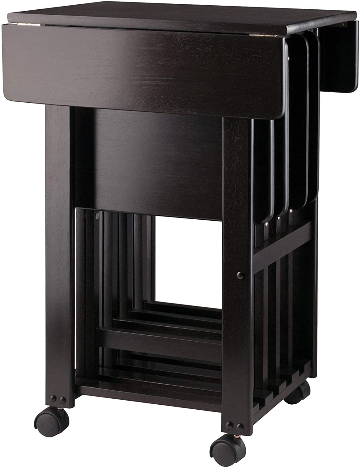 Sophia 5-Piece Foldable Snack Tray Table Set with Built-in Handles - Compact Space-Saving Design, Sturdy Wooden Surface (23.39
