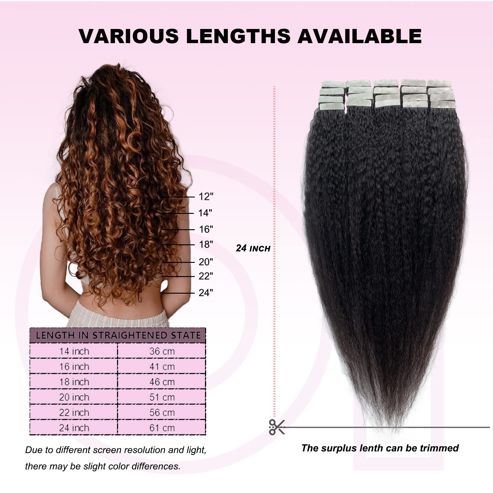 Natural Black Tape in Hair Extensions 24 Inch - 20 Pieces 50g Brazilian Kinky Straight Human Hair for Black Women | Soft & Shiny | Perfect for Daily Styling, Special Occasions & Protective Hairstyles