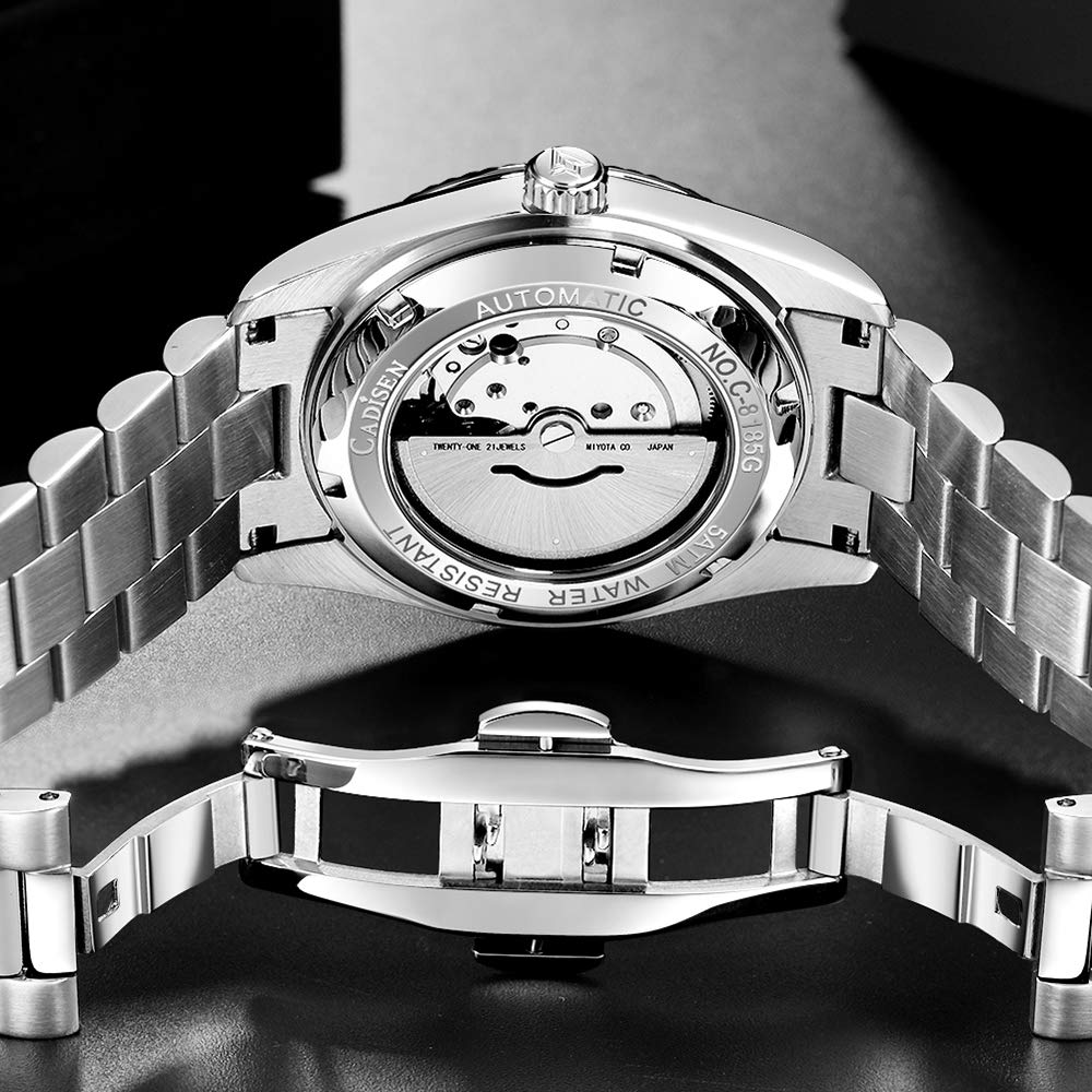 CADISEN Men's Automatic Watch with MIYOTA 8285 Movement | Sapphire Crystal Glass | 50M Water Resistant | Casual Dress Business Watch for Men | Perfect for Office, Dating & Formal Events