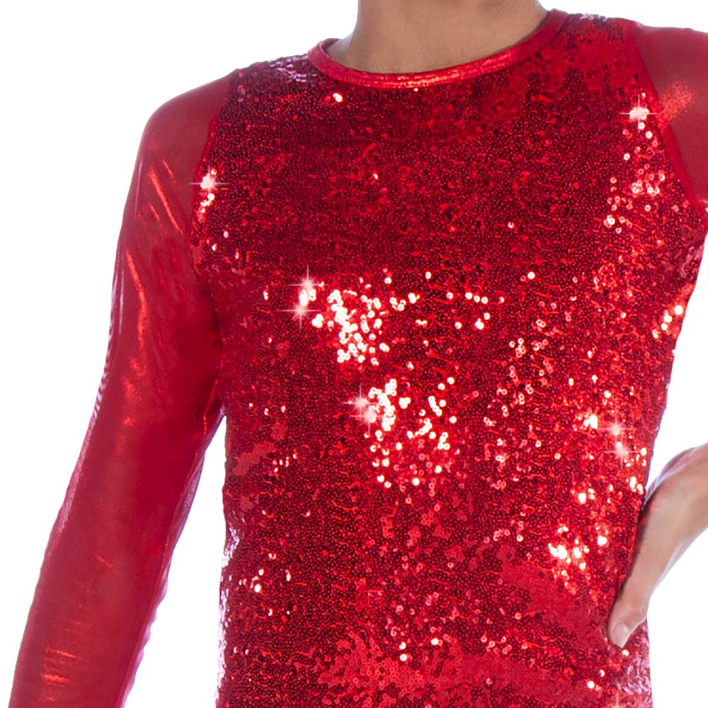 Sparkly Sequin Raglan Mesh Sleeve Leotard for Girls - Dance, Gymnastics, Cheerleading & Performance Costume