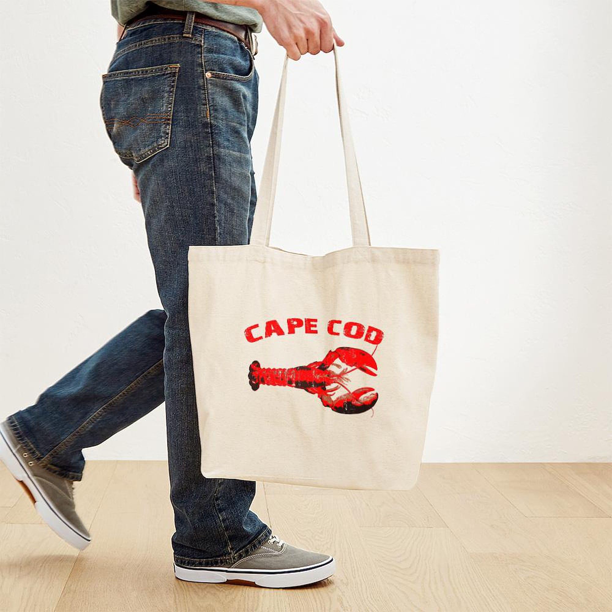 Cape Cod Lobster Canvas Tote Bag - Natural Reusable Grocery Shopping Bag for Beach, Market & Daily Use