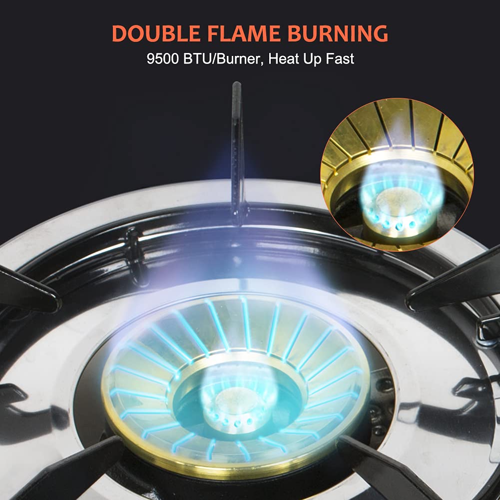 Camplux 2 Burner Propane Gas Cooktop with Tempered Glass & Auto Ignition - Portable Outdoor Stove for Camping, RV, Picnics & Backpacking