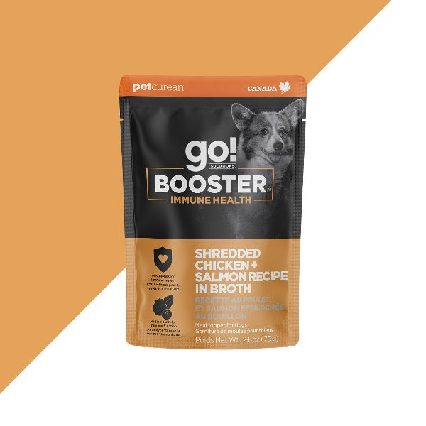 Go! Solutions Booster Immune Health Shredded Chicken & Salmon in Bone Broth Dog Food Topper - High Protein Grain-Free Supplement for Dogs - Perfect for Picky Eaters, Senior Dogs & Digestive Support