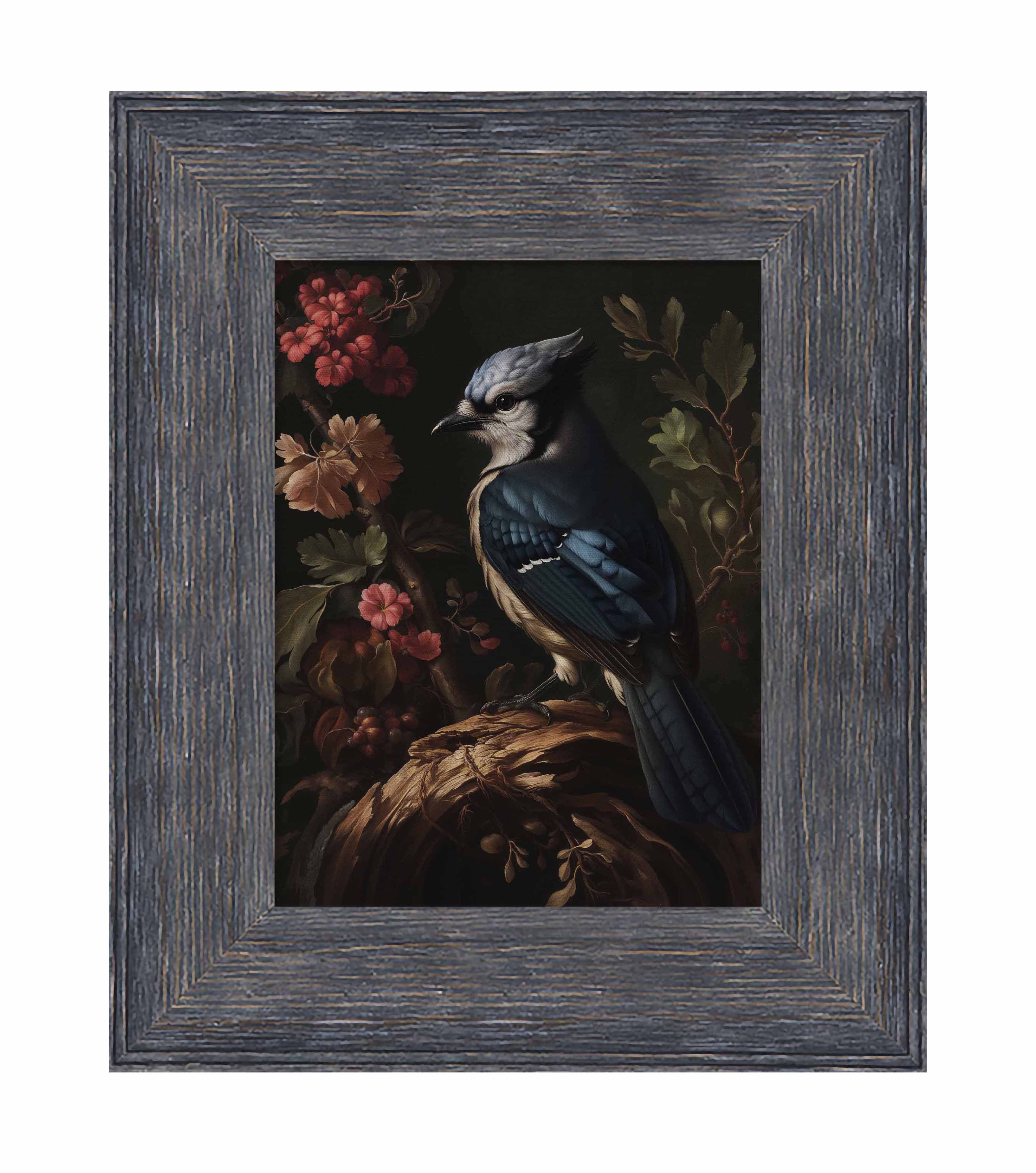 Blue Jay Among Flowers - Limited Edition Elegant Canvas Wall Art for Home & Office Decor | Nature-Inspired Painting for Living Room, Bedroom, or Gift