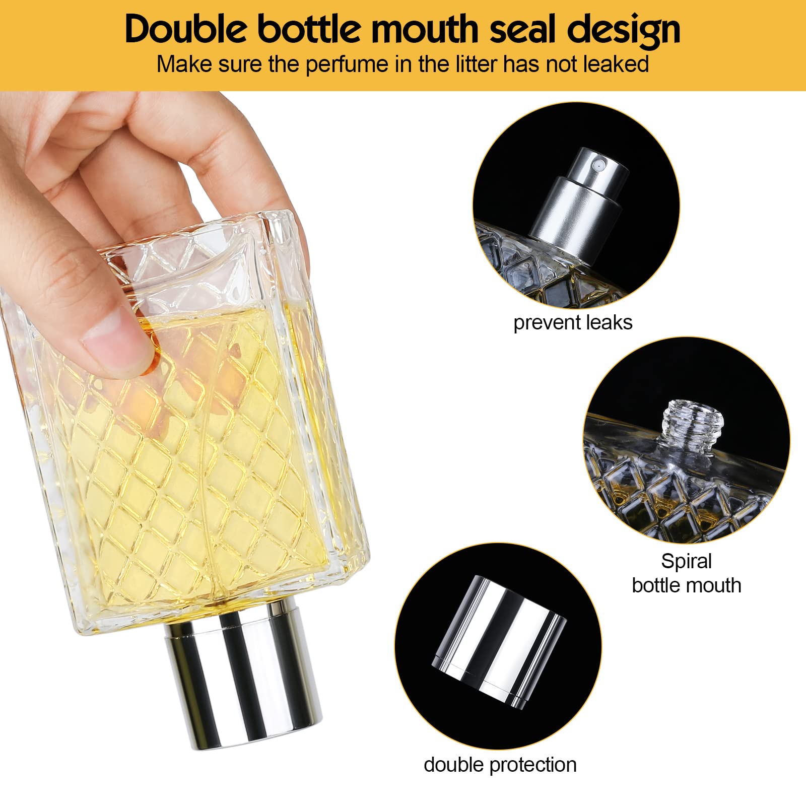 Ysimple 2 Pack 100ml Perfume Atomizer - Portable Refillable Glass Perfume Spray Bottles with Fine Mist, Travel-Size Empty Cosmetic Atomizer for Women & Men (Silver) - Perfect for Travel, Gym, Office & Daily Use