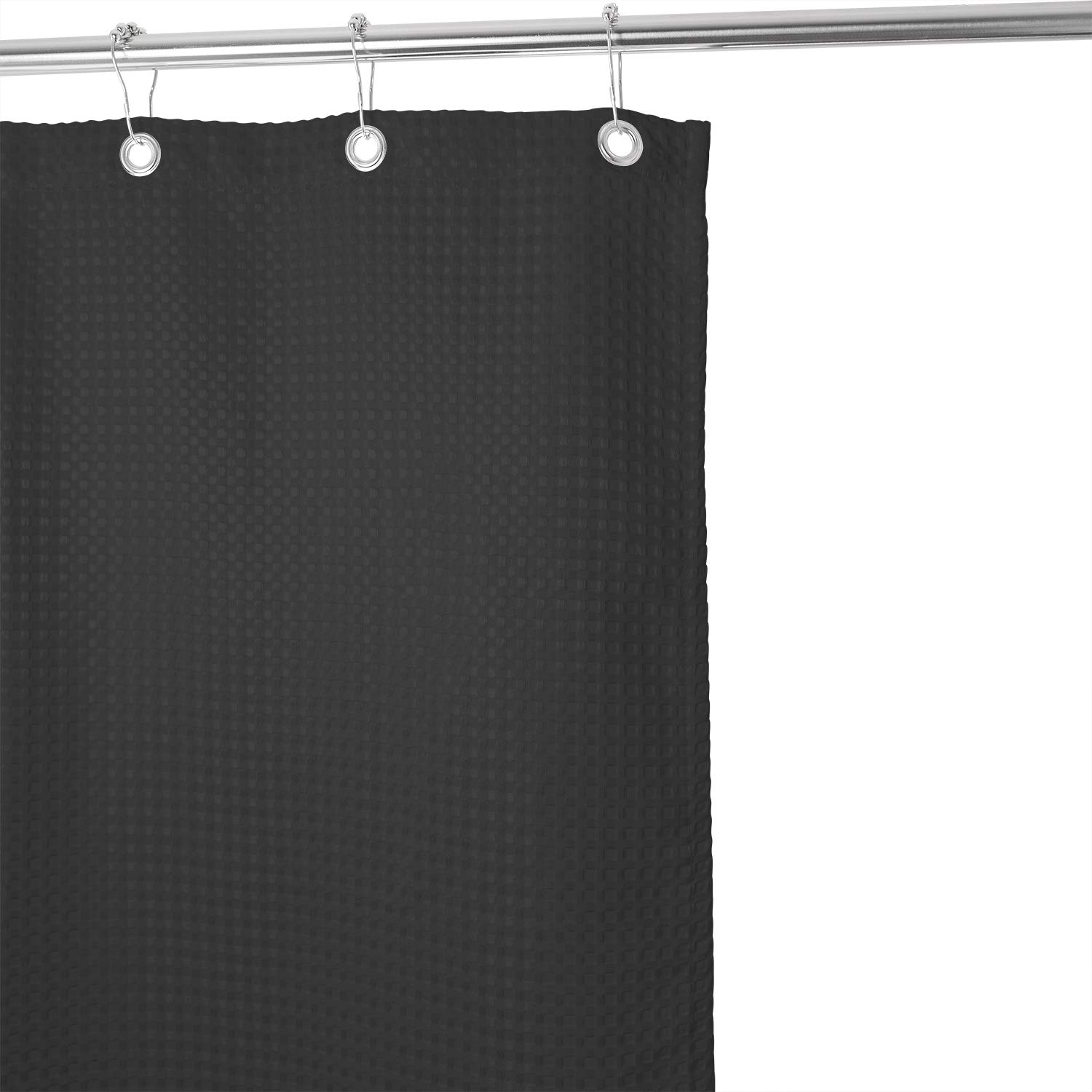 Waffle Weave Shower Curtain 72x84 Inches - Hotel Quality Fabric Bathroom Curtain in Black - Perfect for Modern Bathrooms & Spa-Like Showers