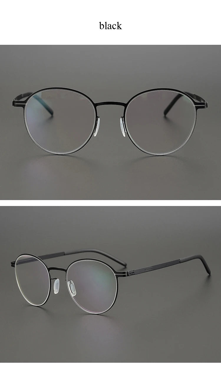 Aimee Unisex Full Rim Round Screwless Stainless Steel Eyeglasses Frame 25408 - Lightweight & Durable Glasses for Men & Women - Perfect for Reading, Working & Daily Wear