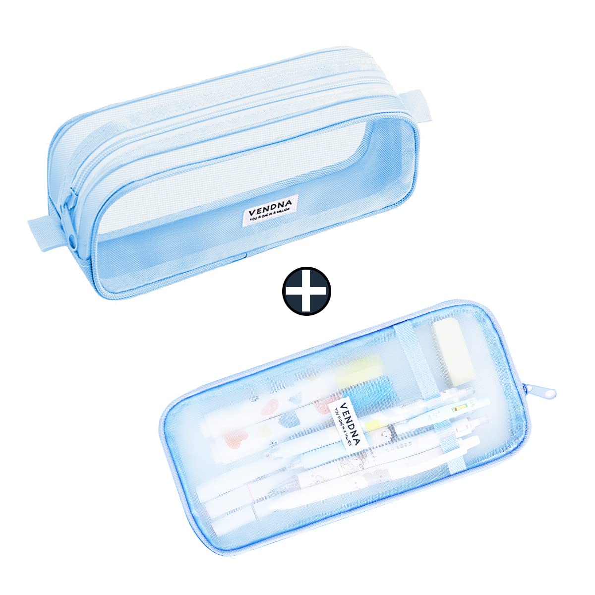 2 Pack Clear Grid Mesh Pencil Case for Adults & Girls - Cute Transparent Pen Pouch for School, Office, Purse - Aesthetic Marker Organizer for Stationery, Cosmetics & Travel Essentials