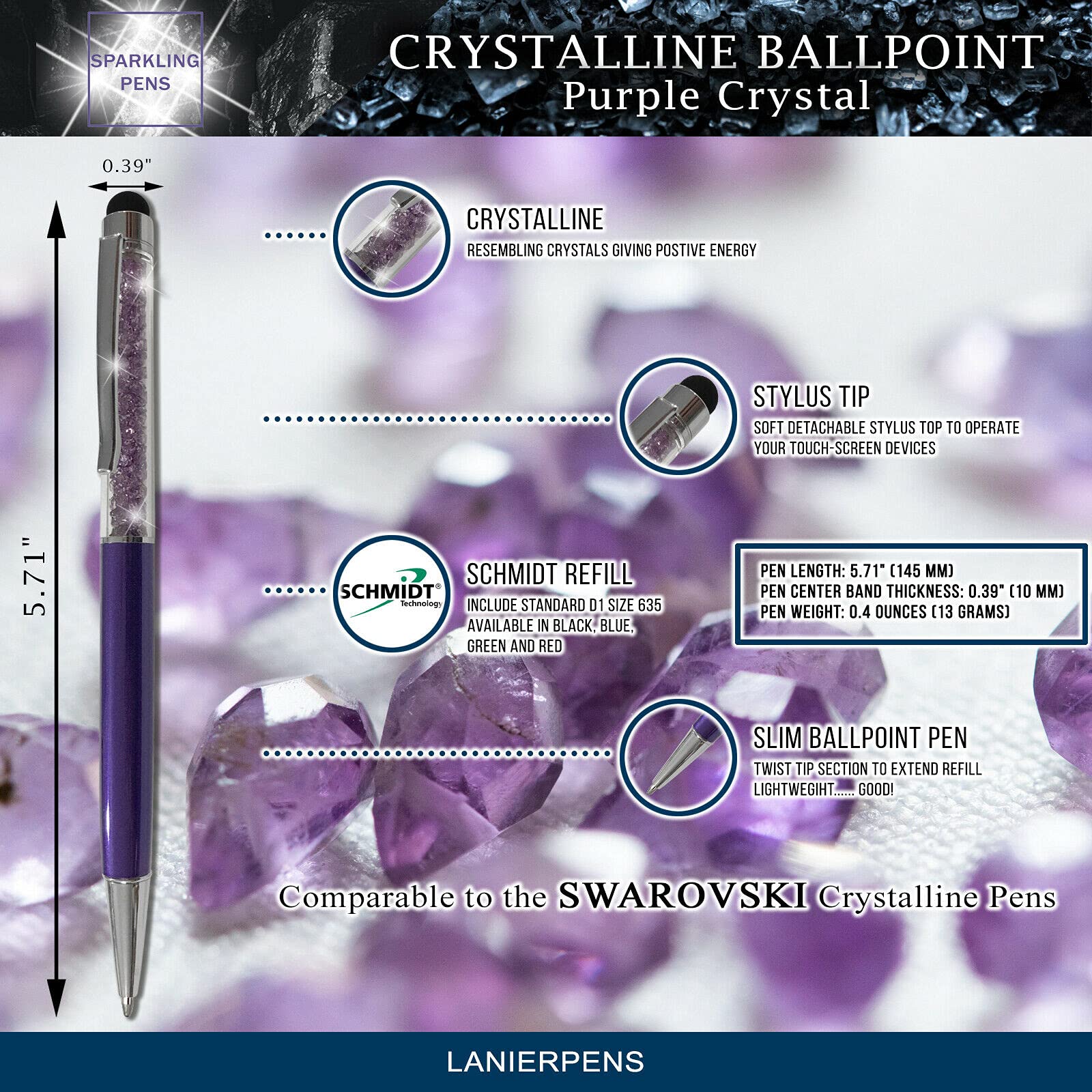 Purple Crystal Stylus Pen for Touchscreens & Writing