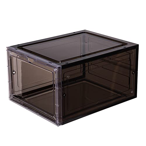 **Stackable Clear Plastic Drop Front Shoe Box with Magnetic Door – Organizer for Sneakers & Shoes up to US Size 12 – Perfect for Closet Storage, Display, and Shoe Collection Organization (Black)**