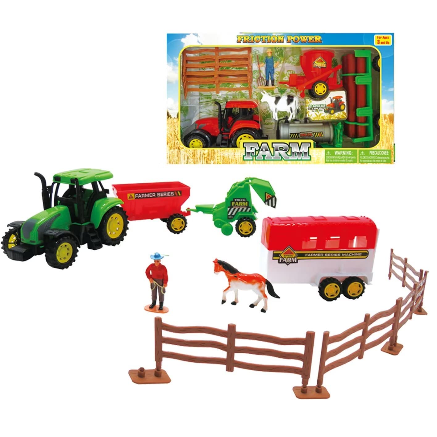 ECCRIS Farm Toy Tractor Set with Farm Animals, Fence Playset & Trailer - Educational Farmer Vehicle Toy Truck for Kids - Perfect for Imaginative Play, Preschool Learning & Farm-Themed Birthday Gifts