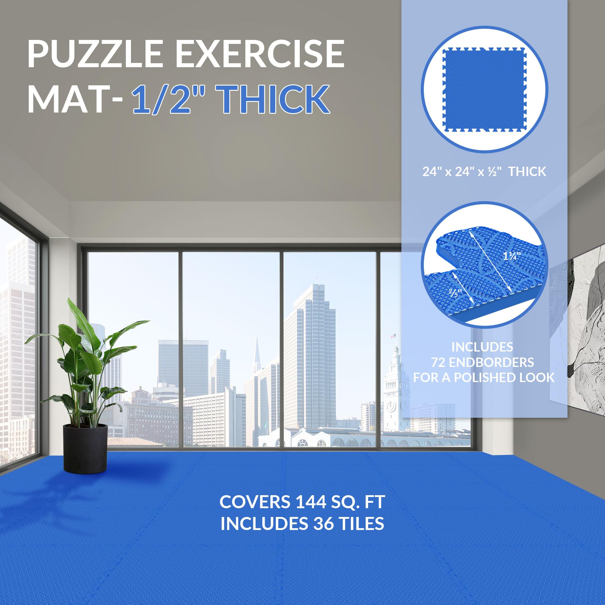 Signature Fitness EVA Foam Interlocking Puzzle Exercise Mat - Non-Slip Floor Tiles for MMA, Yoga, Gymnastics & Home Gym - Durable Protective Flooring in Multiple Sizes - Perfect for Workouts, Playrooms & Garage Gyms