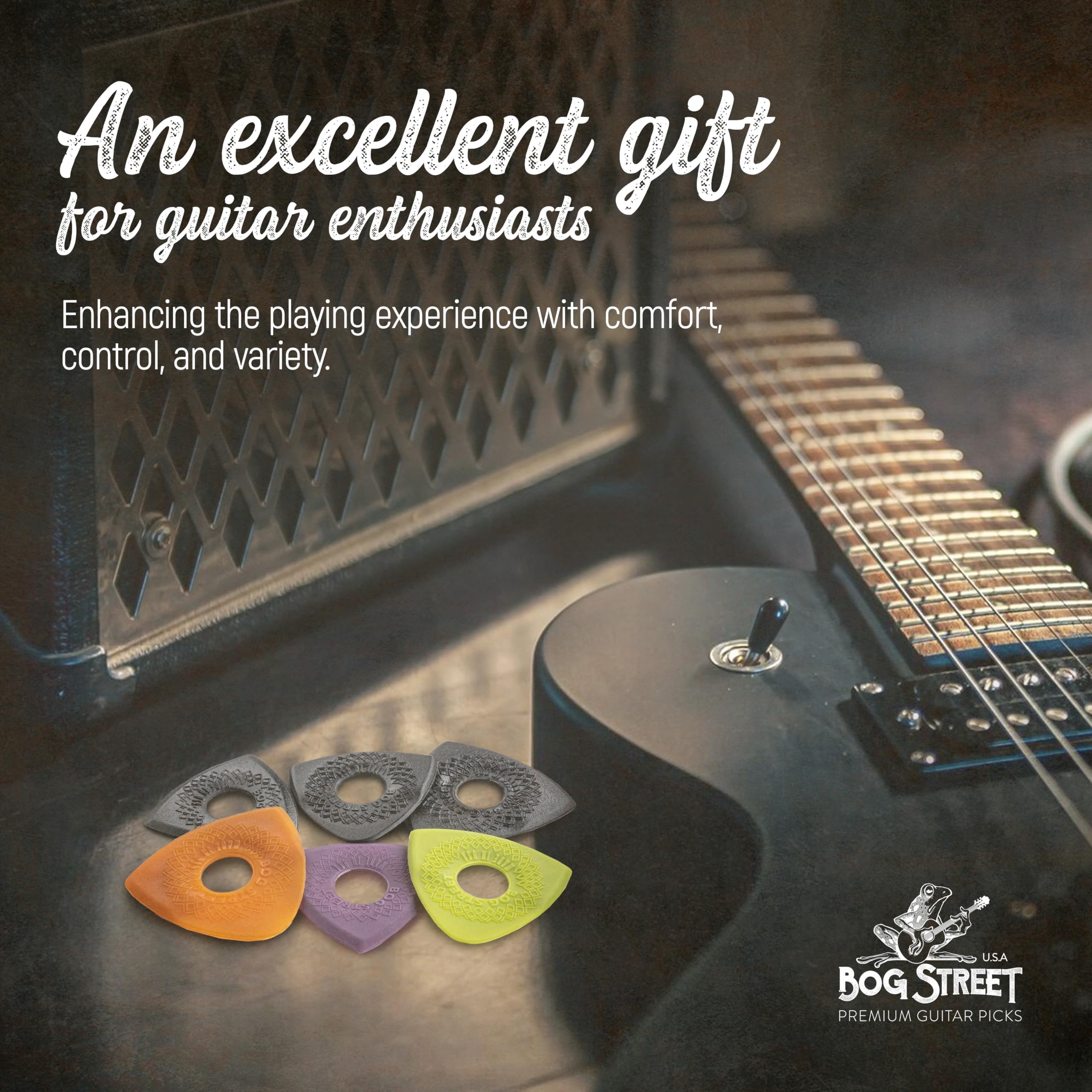 Bog Street Textured AXE Series Ergonomic Guitar Picks - Thin & Thick Pack of 6 (CUT, BLADE, BATTLE AXE) | Non-Slip Grip | Made in USA | Perfect for Rock, Metal & Acoustic Guitar Playing