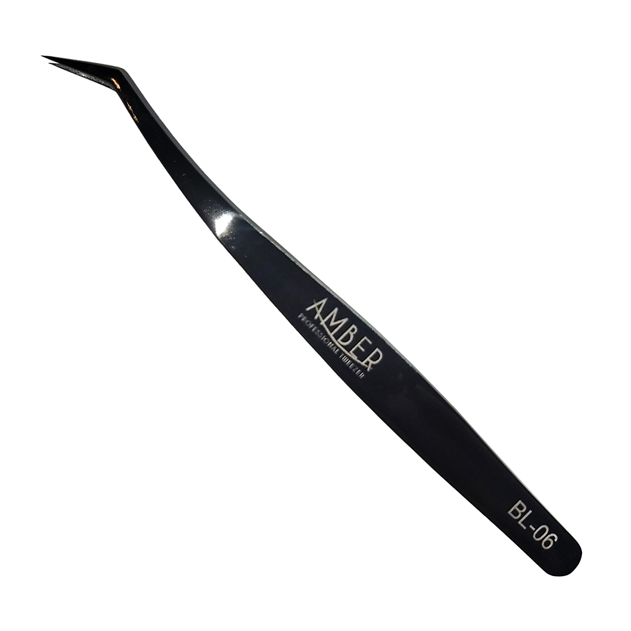 Professional Stainless Steel Eyelash Extension Tweezers - Amber Lash Black Series (BL-06) with Extra Coating, Precision Tweezers for Lash Artists & DIY Beauty - Perfect for Salon, Home Use & Professional Lash Extensions