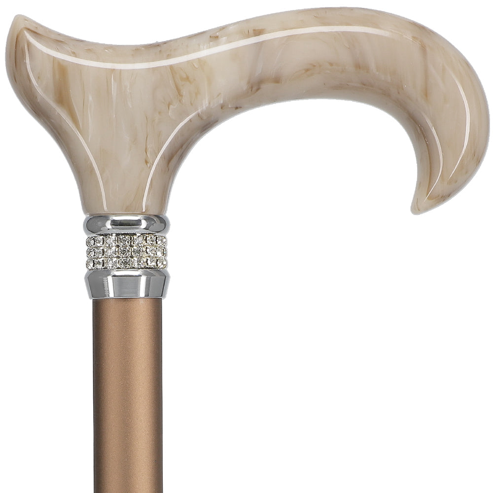 Rhinestone Designer Walking Cane - Elegant Pearl Champagne Swirl Cane for Women, Fashionable Mobility Aid for Weddings, Parties, and Special Occasions