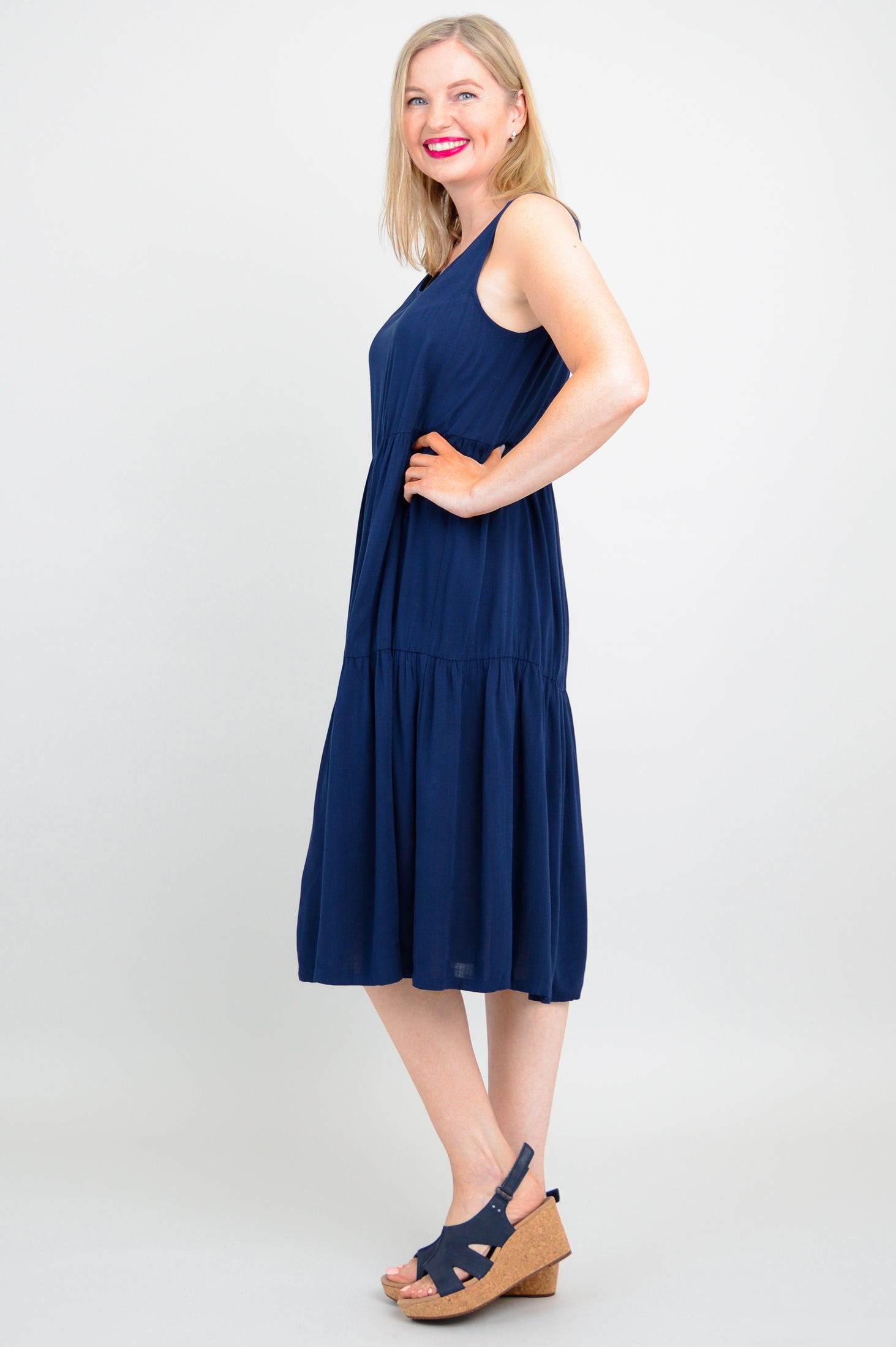 Juni Dress - Women's Linen Bamboo Blend Maxi Dress in Indigo Blue | Perfect for Summer, Beach, and Casual Outings