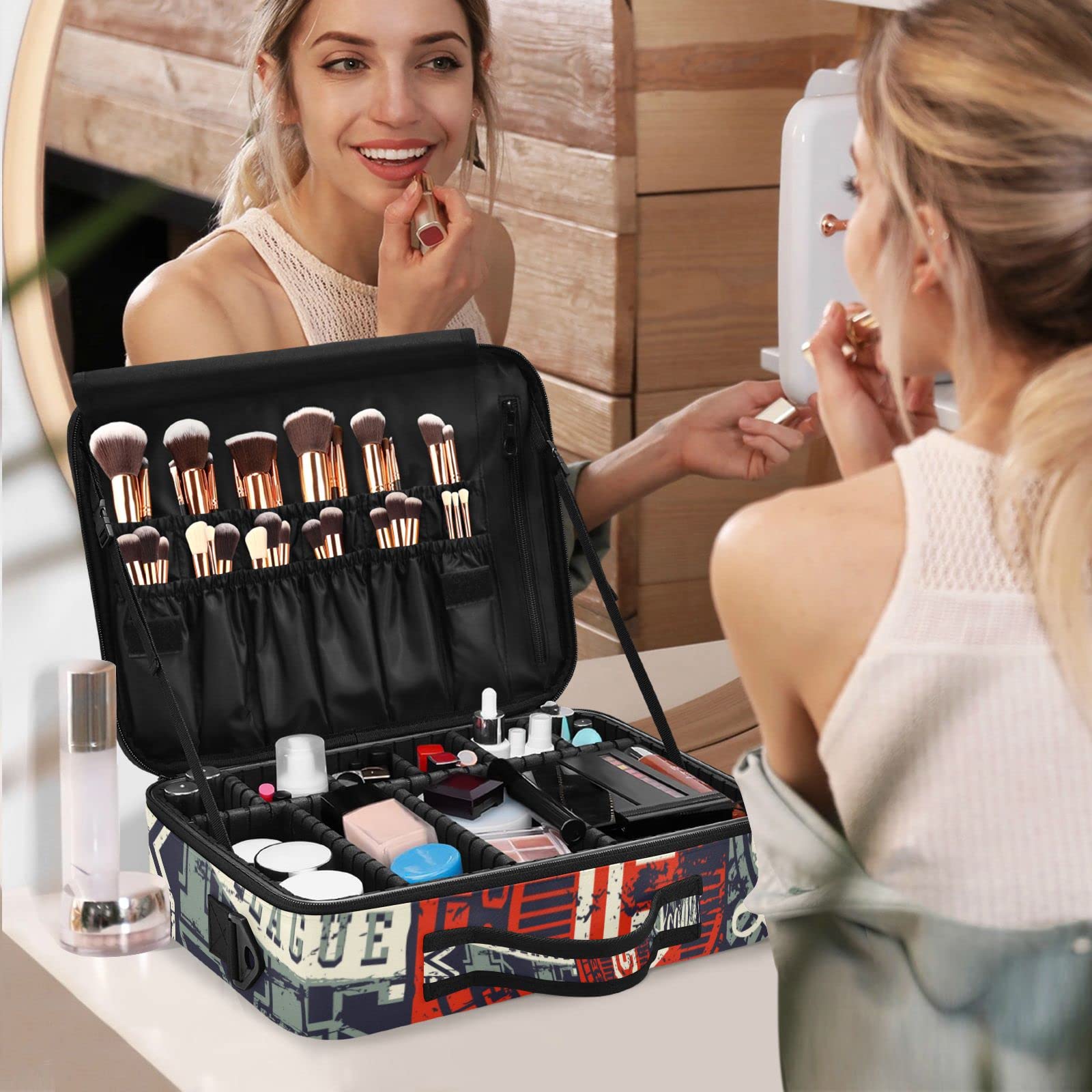 GAIREG Southwest Horse Design Large Cosmetic Case Organizer with Adjustable Dividers - Makeup & Toiletry Storage Bag for Travel, College Dorm, Sports Events | Perfect for Cosmetics, Jewelry & Badge Collections