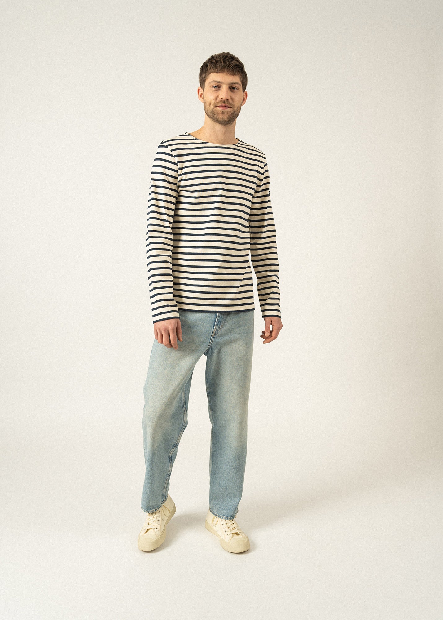 Original Breton Shirt for Men | Heavyweight 100% Cotton Striped Long Sleeve Shirt | Classic Navy & Ecru Stripes | Casual & Smart Office Wear | Perfect for Beach, Travel and Business Casual Outfits