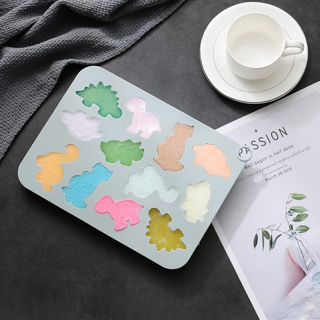 2Pcs Cute Dinosaur Silicone Cake Molds - 3D Dino Chocolate & Gummy Mold Tray with 12 Cavities - Perfect for Baking, Candy Making, Cupcake Decorating and DIY Handmade Soap - Fun Kids Birthday Party & Baking Activity Supplies