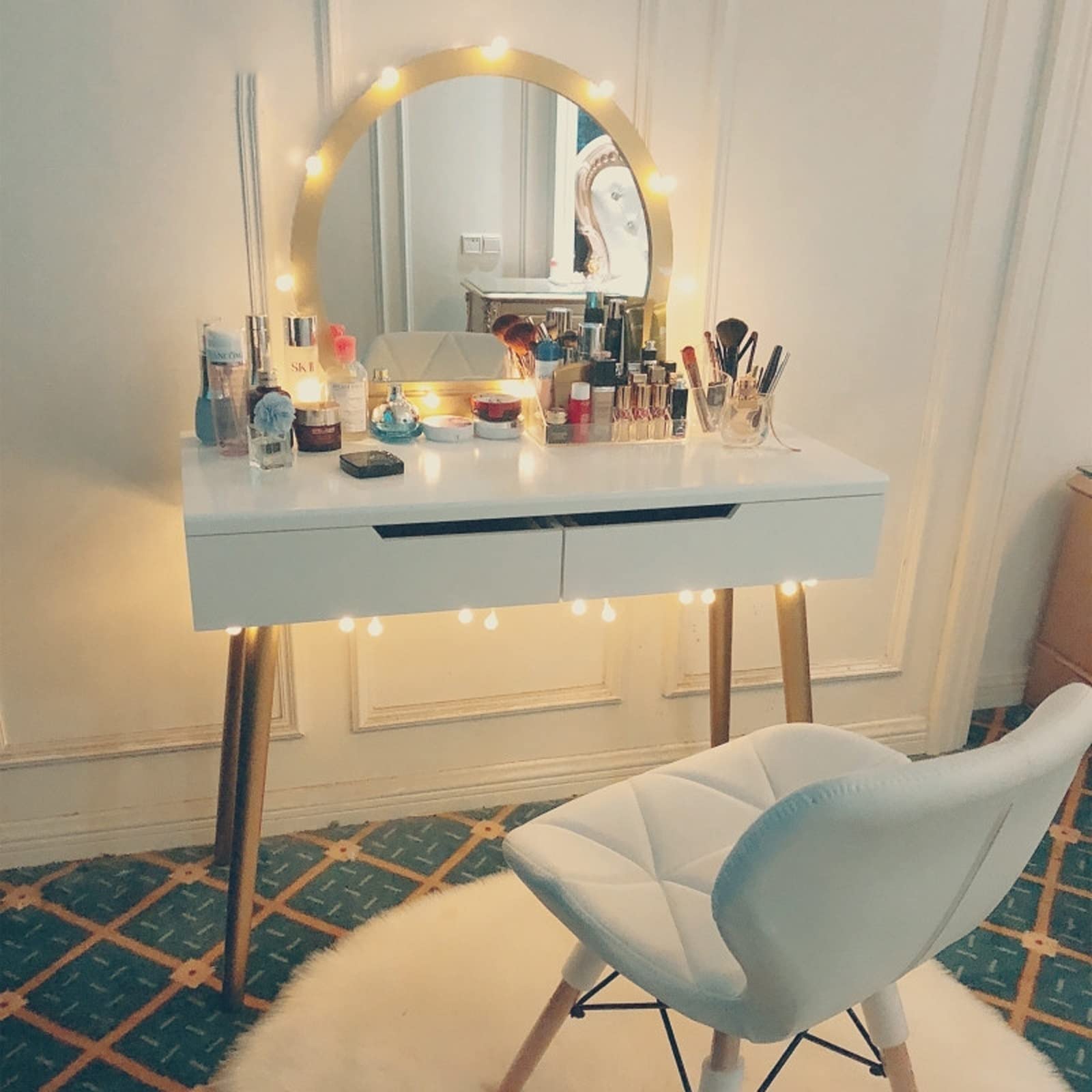 Modern Vanity Dressing Desk with Mirror & Drawers - Elegant Makeup Table for Bedroom, Small Space-Saving Dressing Table - Perfect for Cosmetics Organization & Beauty Routine (Color: A)