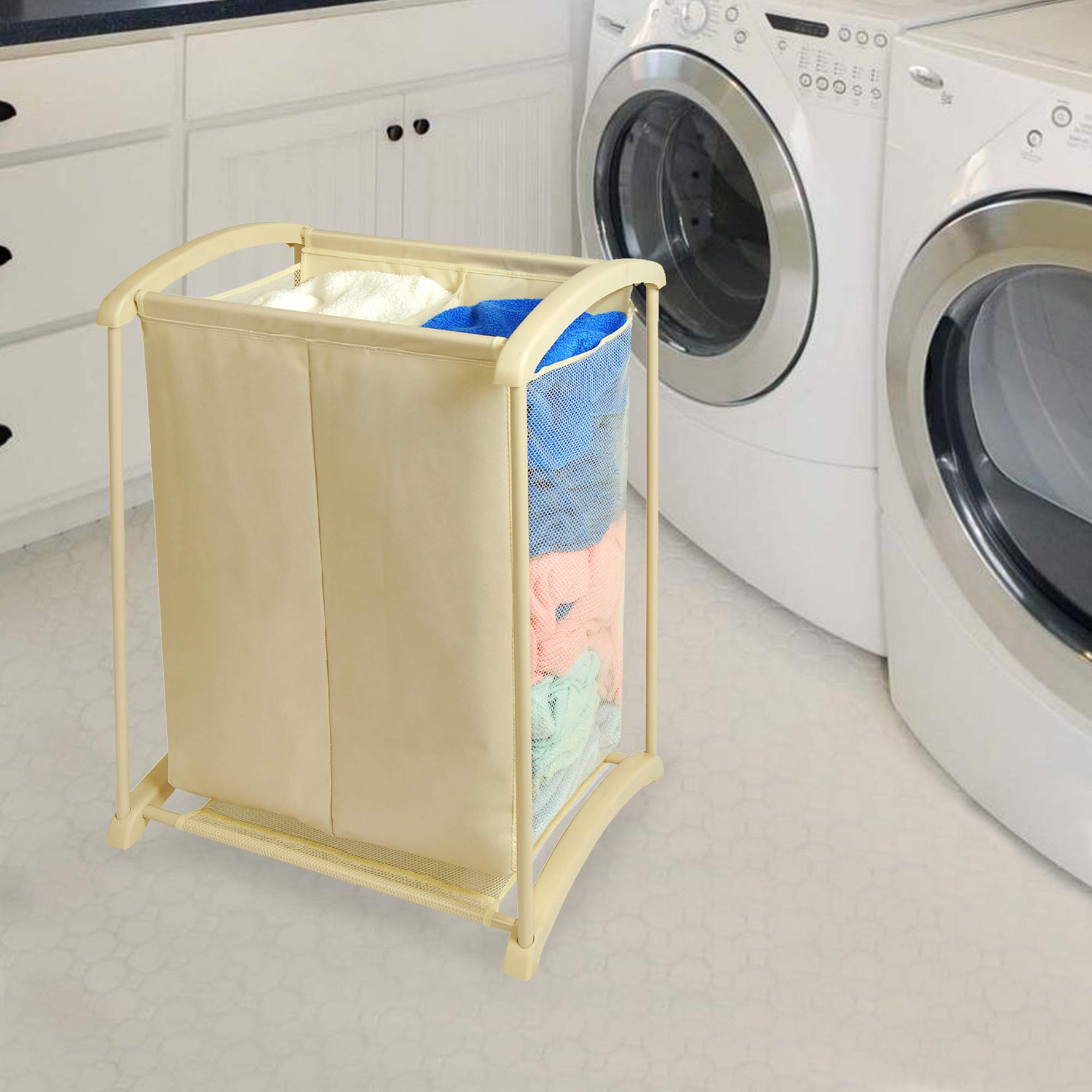 Smart 2-Compartment Laundry Hamper Organizer - Heavy Duty Polyester Clothes Sorter for Home & Kids - Holds 6 Loads (15 x 28.38 Inches, Beige) - Perfect for Bedroom, Closet & Laundry Room Organization