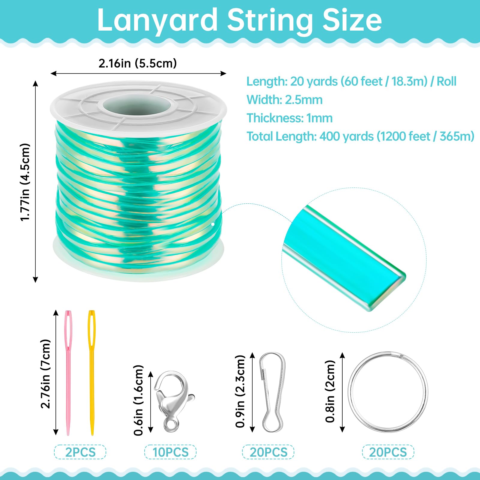 Boondoggle String Kit - 20 Rolls Gimp Lanyard Cord (1200ft) for Keychain & Bracelet Crafts