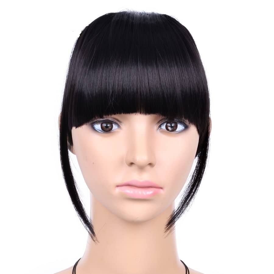 Heat Resistant Synthetic Bangs Hairpiece - Natural Short Fake Hair Bangs with Clips for Extensions (Black) | Perfect for Daily Wear, Cosplay & Costume Parties