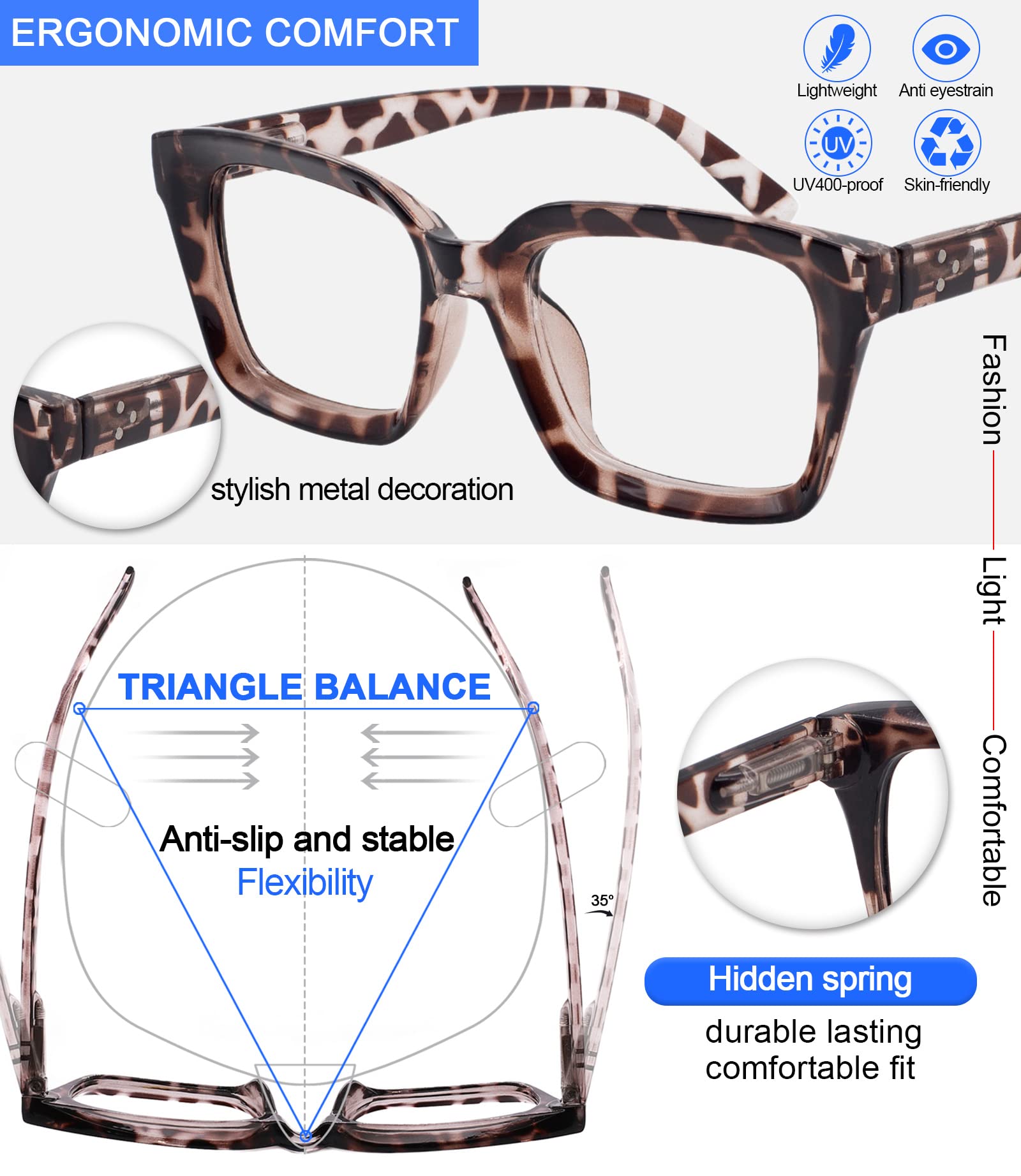 MARE AZZURO Blue Light Blocking Reading Glasses for Women - Anti Glare Computer Glasses with Magnification 0.00 to 6.00 (Demi Frame, 3.5 Strength) - Perfect for Office Work, Screen Time & Night Reading