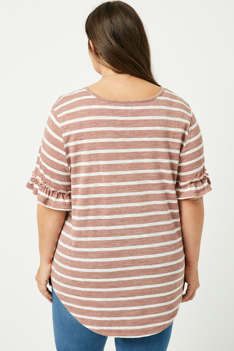 Stylish Stripe V-Neck Ruffle Tee for Women - Trendy Casual Blouse for Summer, Date Night & Office Wear