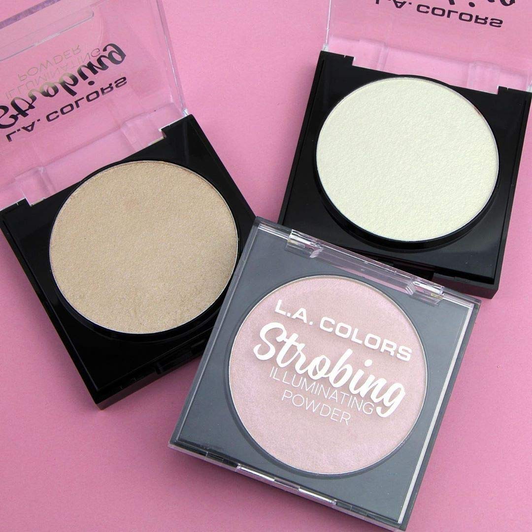 L.A. COLORS Strobing Highlighter Powder - Champagne CSP256 - Illuminating Face Makeup for Glowing Skin | Perfect for Contouring, Highlighting & Evening Makeup Looks