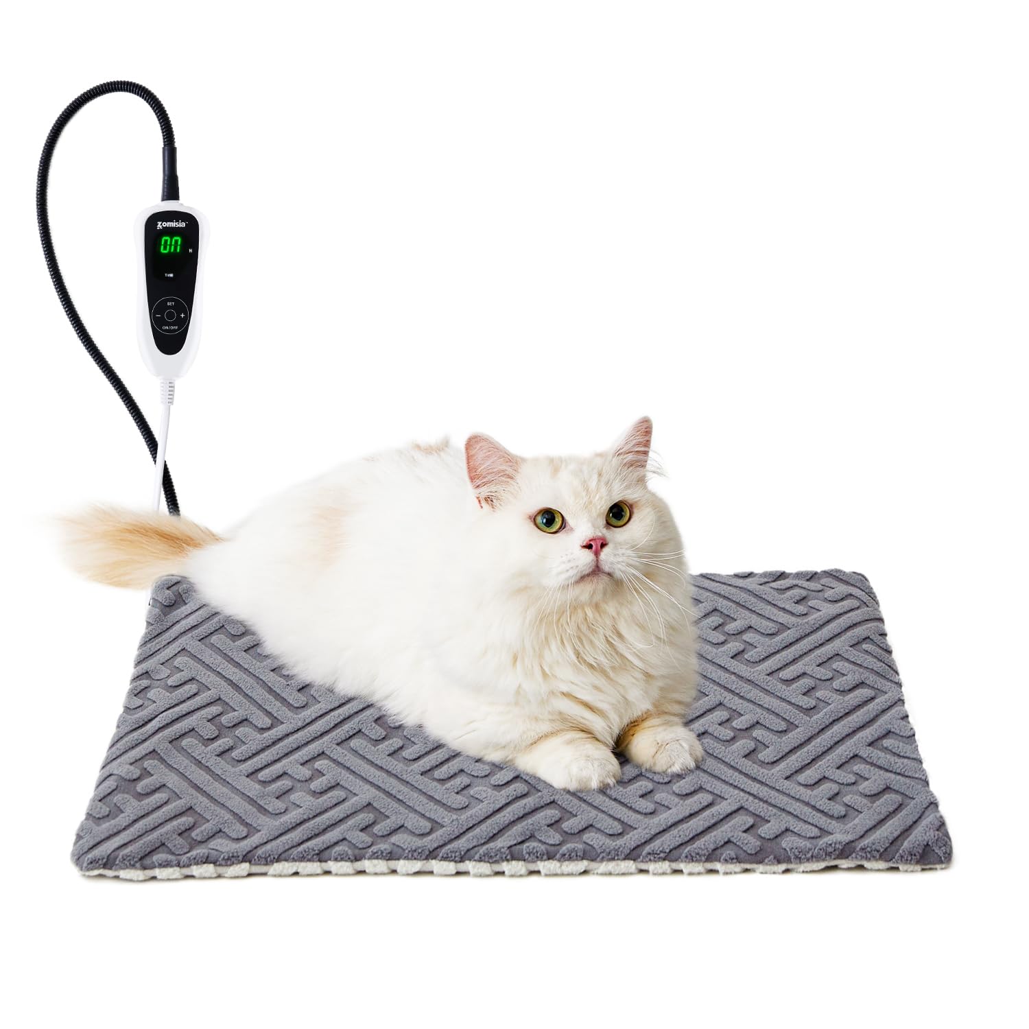 Pet Heating Pad for Cats & Small Dogs - 11 Adjustable Temperature Levels & 25 Timer Settings, Waterproof Heated Cat Bed with Chew-Resistant Cord, 18x18 Inch - Perfect for Indoor Winter Warmth & Arthritis Relief