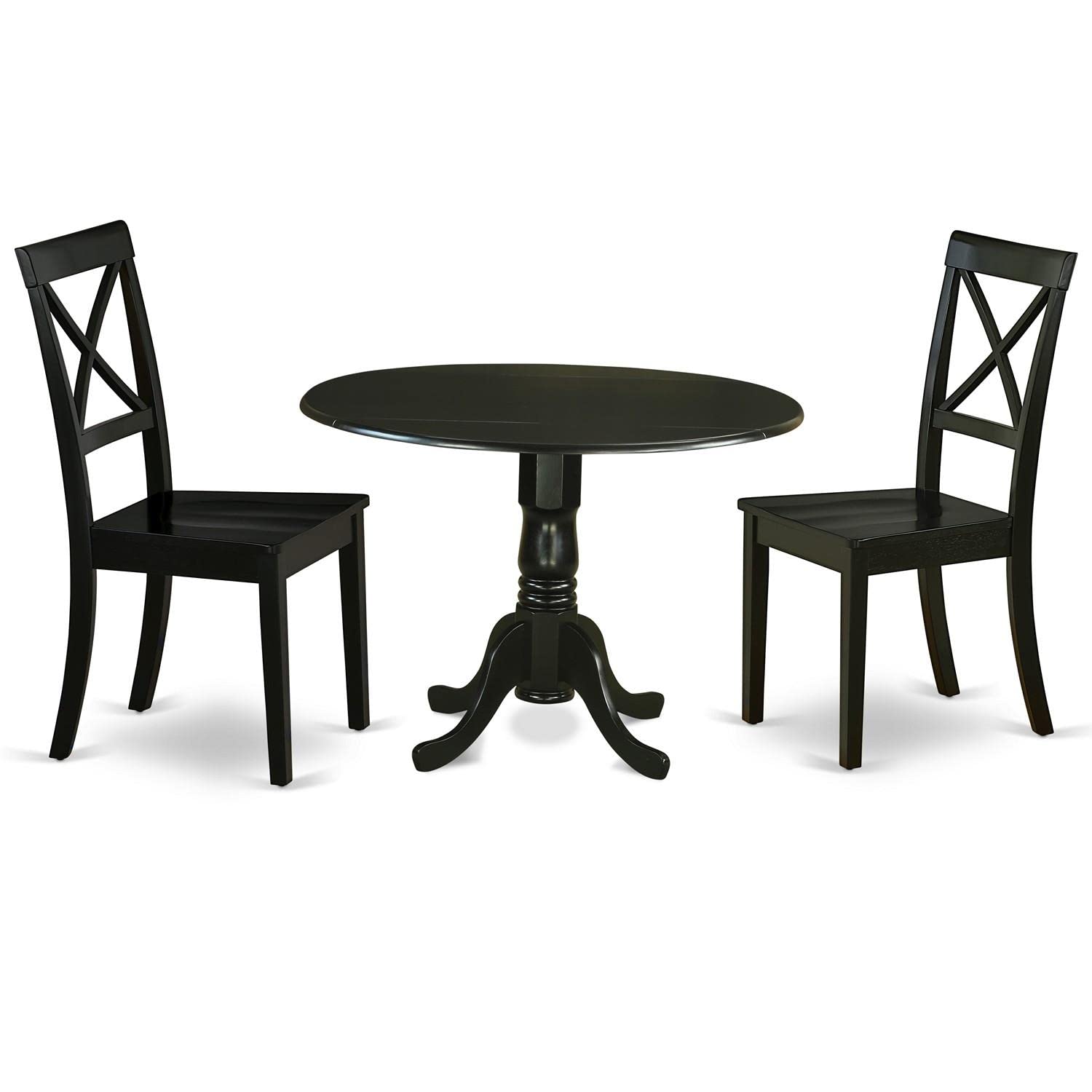 East West Furniture DLBO3-BLK-W 3-Piece Round Drop Leaf Dining Table Set with 2 Wooden Chairs for Small Spaces, 42x42 Inch, Black - Perfect for Apartments, Breakfast Nooks & Cozy Kitchens