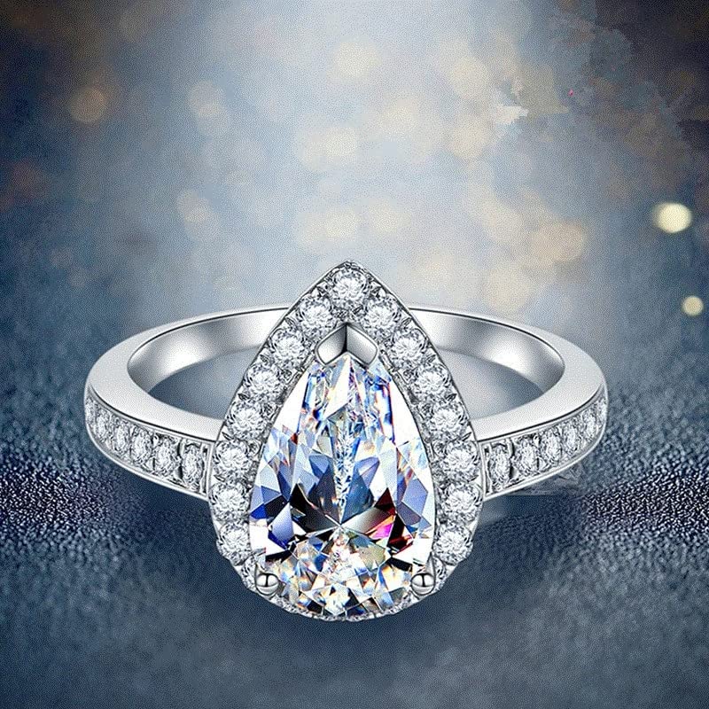 Moissanite Pear Diamond Engagement Ring for Women - Sterling Silver White Gold Plated, GRA Certified (Perfect for Proposals, Anniversaries & Special Occasions)