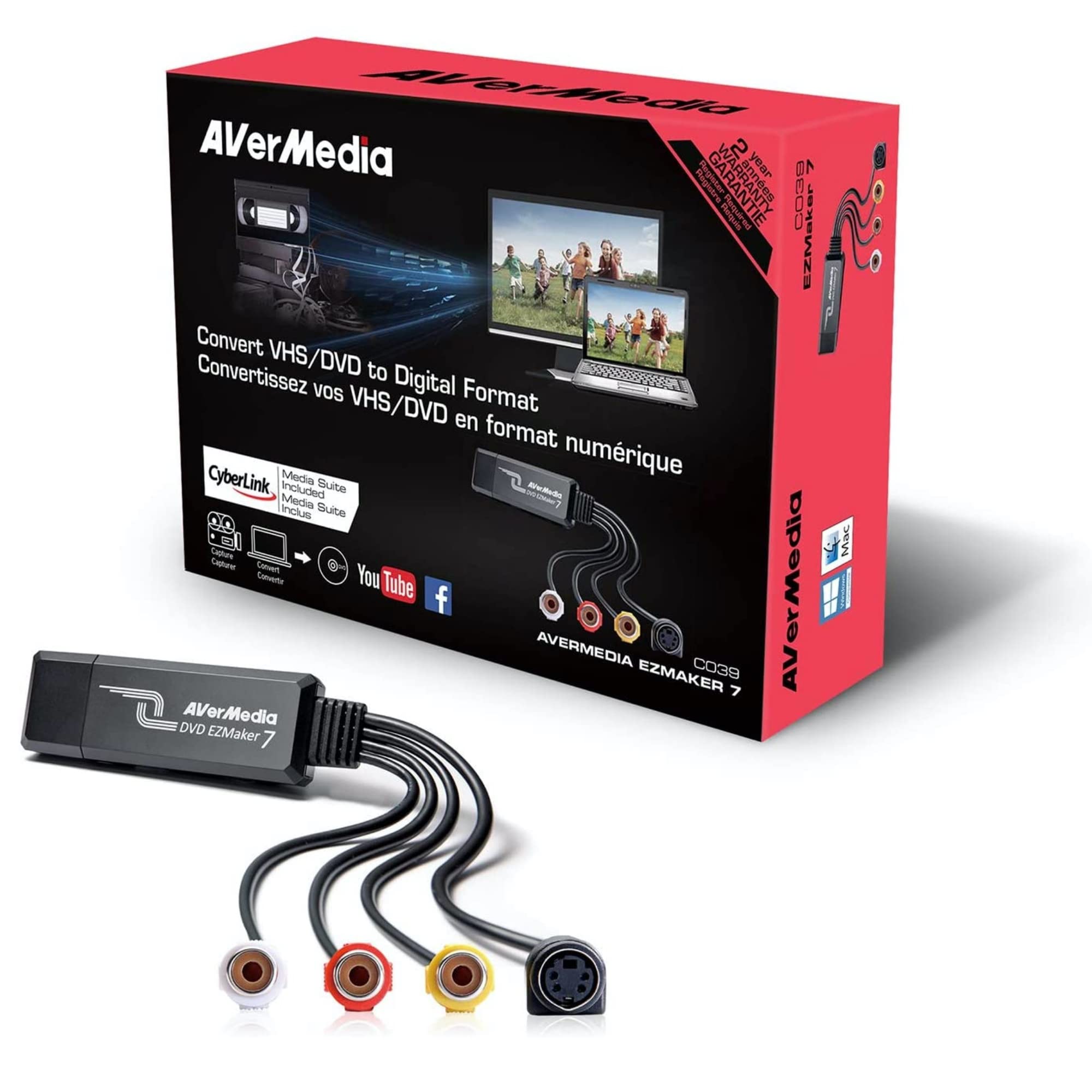 AVerMedia 61C039XX00BH Video Capture Card - HD 1080p USB 2.0 Game Recording Device for PC, Mac, PS4, Xbox, Nintendo Switch - Perfect for Live Streaming, Gaming & Video Editing