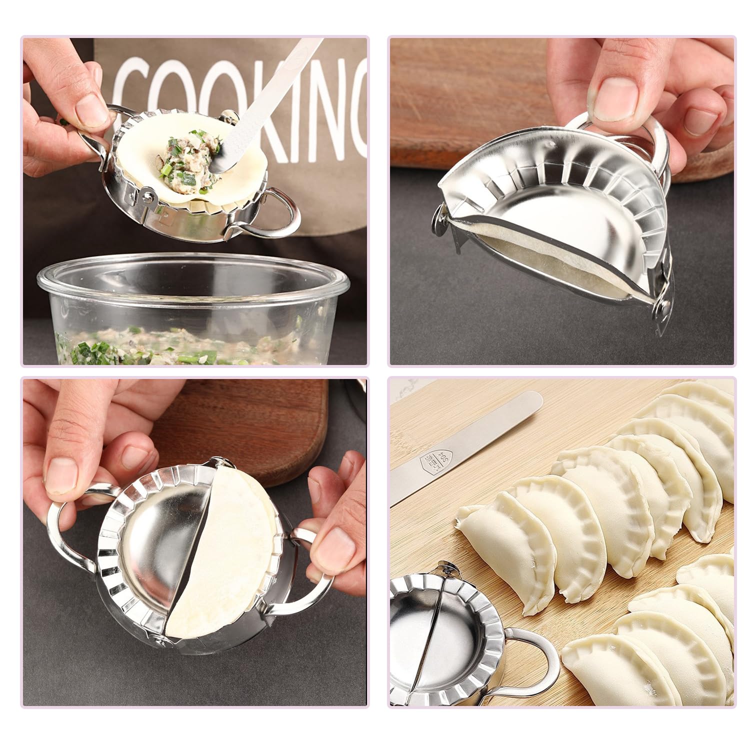 Kuber Industries Stainless Steel Dumpling Maker - Kitchen Dumpling Wrapper Mold for Momos, Gujiya & More | Manual Dumpling Press Tool (Model GS-K0028S, Silver) | Perfect for Homemade Dumplings, Asian Cooking & Party Food Prep