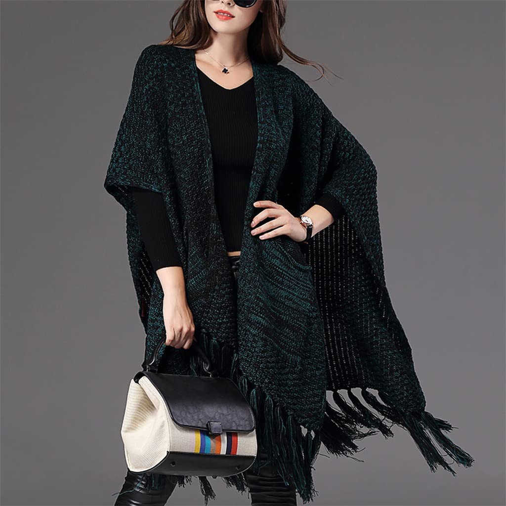 GELTDN Women's Winter Warm Cape Shawl Sweater Coat - Loose Plus Size Cardigan with Tassel Pockets - Soft Poncho Wrap for Women (Green, One Size) - Perfect for Cold Weather, Outdoor Activities & Casual Wear