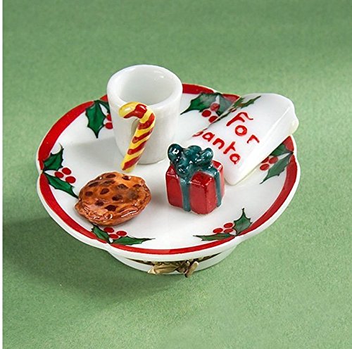 Authentic Limoges French Hand-Painted Santa Plate with Cookies Box - Christmas Collectible & Holiday Serving Tray for Festive Decorations & Cookie Gifting