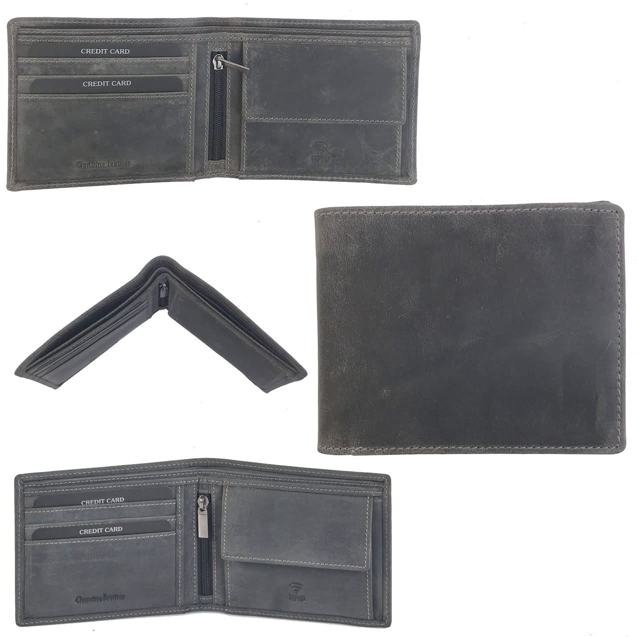 Genuine Washed Calf Leather RFID Blocking Bifold Wallet for Men with Coin Pocket & Secret Zippered Pocket - Premium Men's Wallet (Black) - Perfect for Everyday Use, Travel & Business