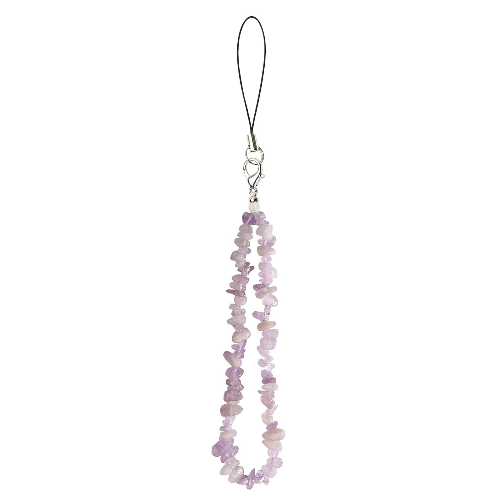 Colorful Beaded Phone Charm with Natural Stone Crystal - Handmade Lanyard Wrist Strap, Anti-Lost Keychain & Bracelet for Women (Purple) | Perfect for Phone Accessories, Key Organization, and Stylish Everyday Wear