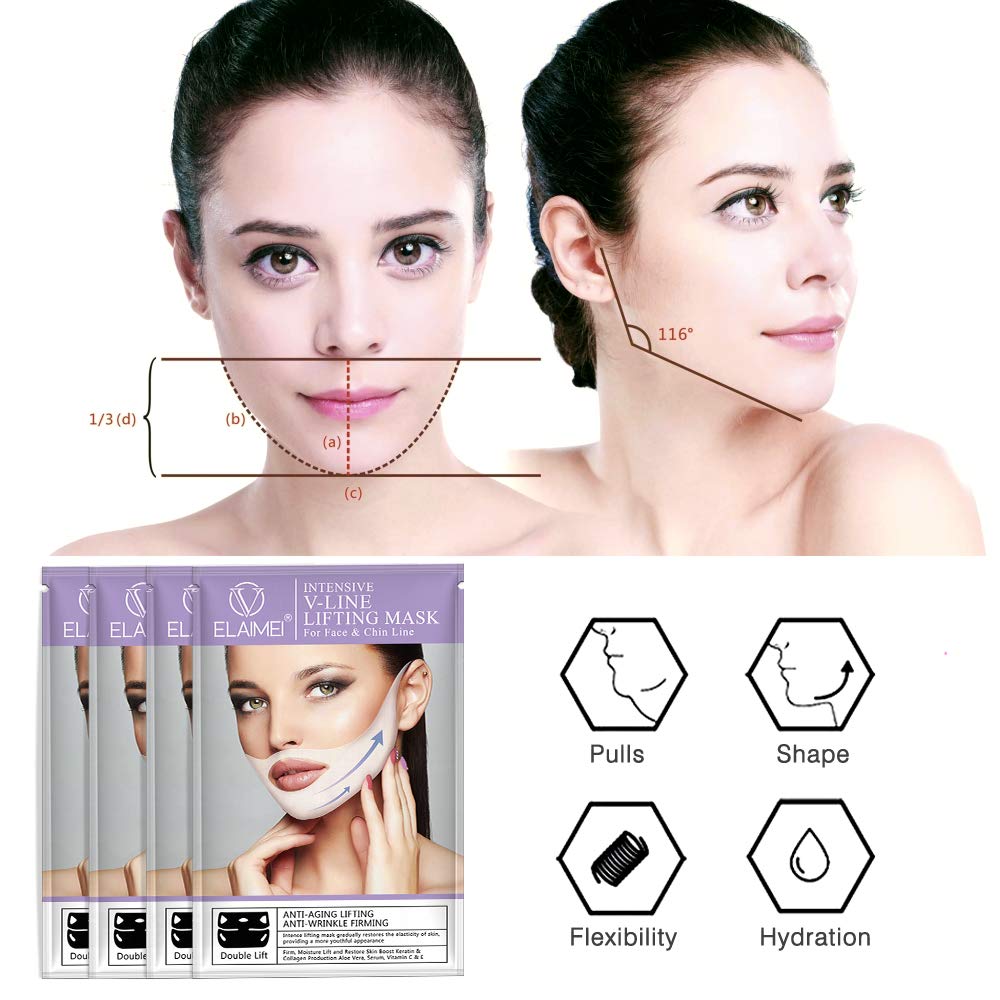 Double Chin Reducer & V-Line Lifting Mask - Silicone Firming Patches for Chin Contour, Overnight Moisturizing Treatment (4 in 1) | Perfect for Nighttime Skincare & Facial Slimming Routine